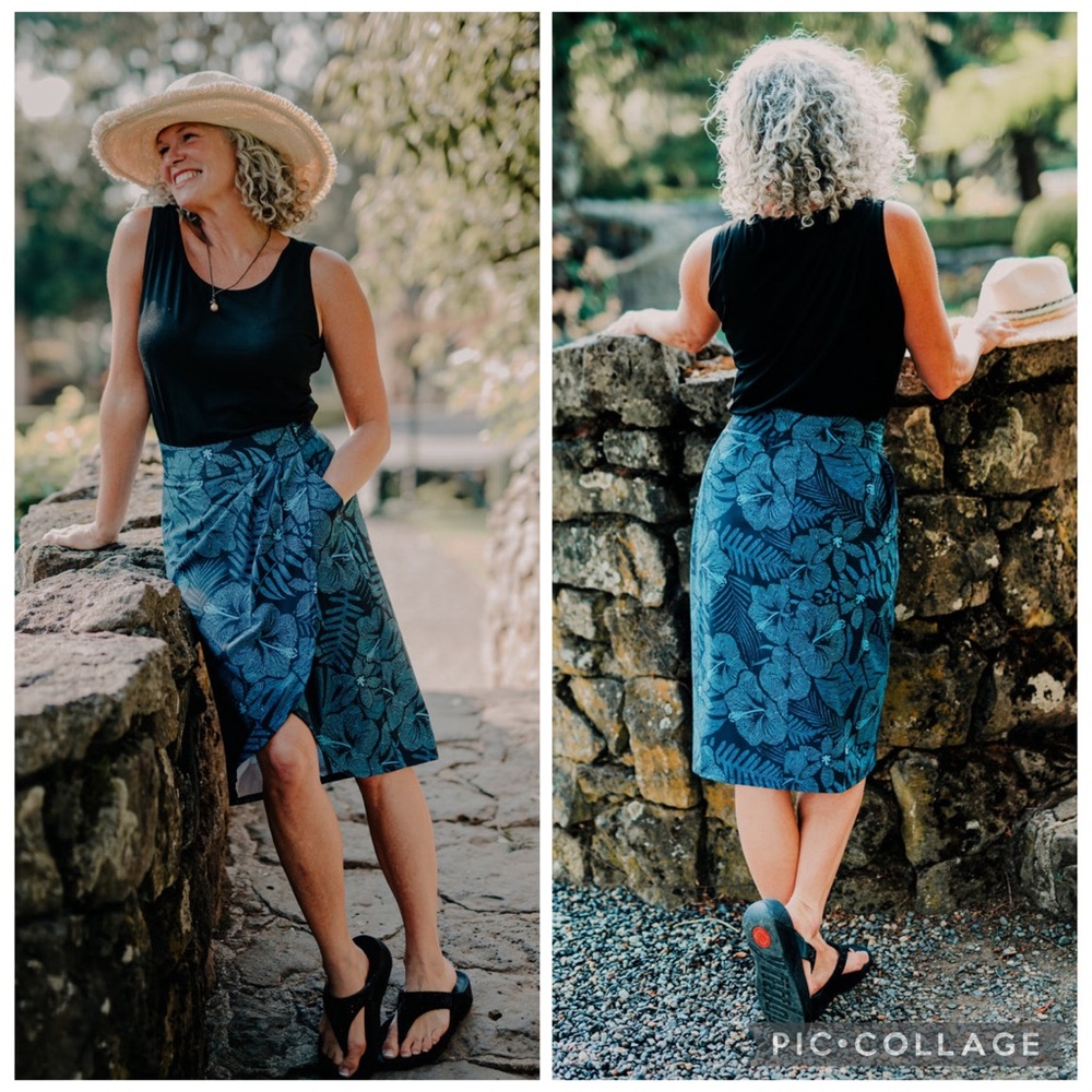 RipSkirt Hawaii Maui Moonlight Sarong Wrap Length 3 Blue Swim Coverup Modest XL